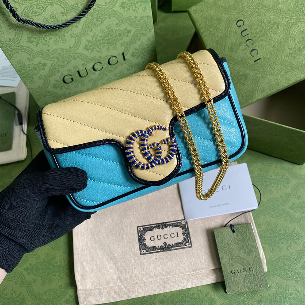 Gucci Online Exclusive GG Marmont Mini Bag in Blue & Beige - Replica Luxury Bags™