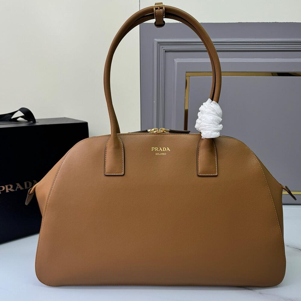 Prada Large Leather Tote Bag With Zipper Closure - Replica Luxury Bags™