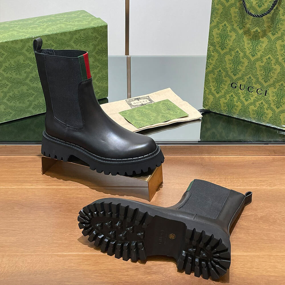 GUCCI Women s boot with Web Shoes - Replica Luxury Bags™