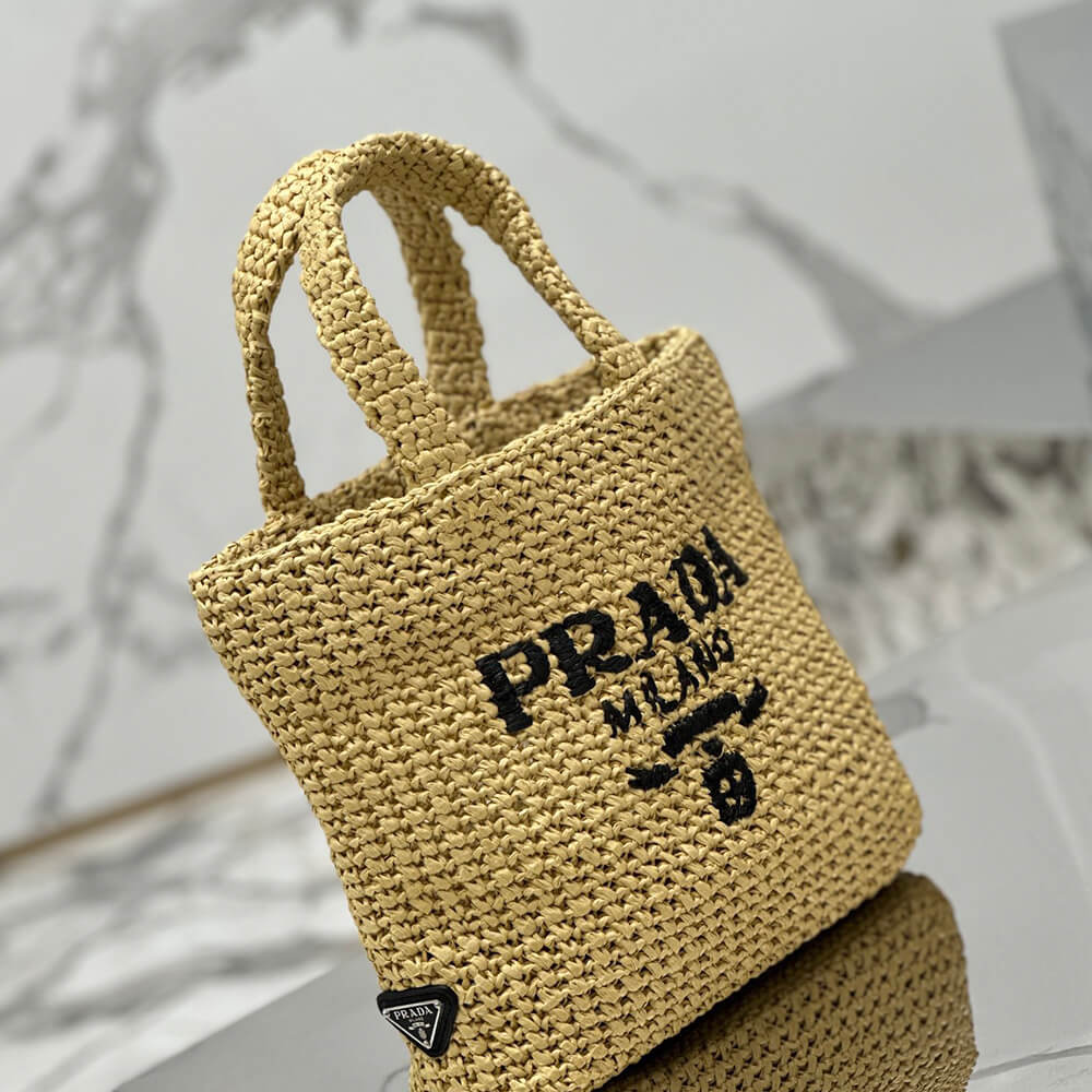 Prada Small Crochet Tote Bag in Raffia Straw - Replica Luxury Bags™