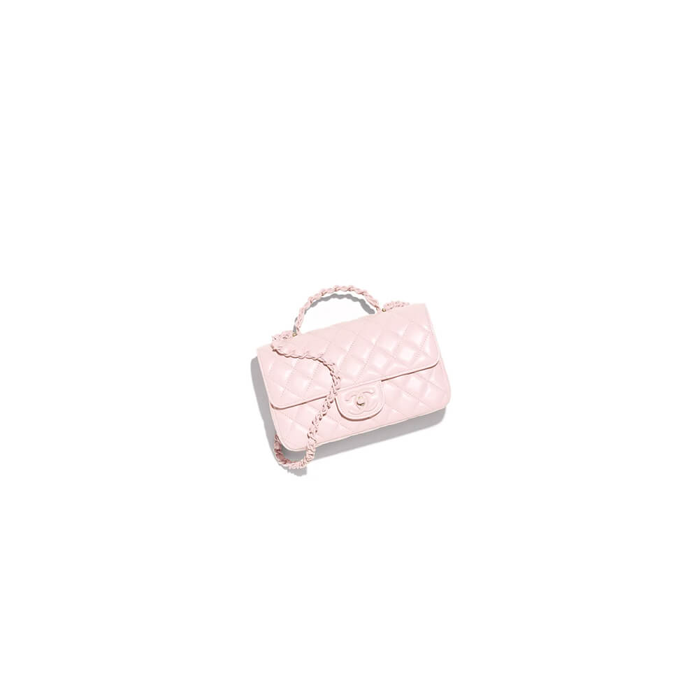 Chanel Mini Flap Bag with Top Handle in Pink - Replica Luxury Bags™