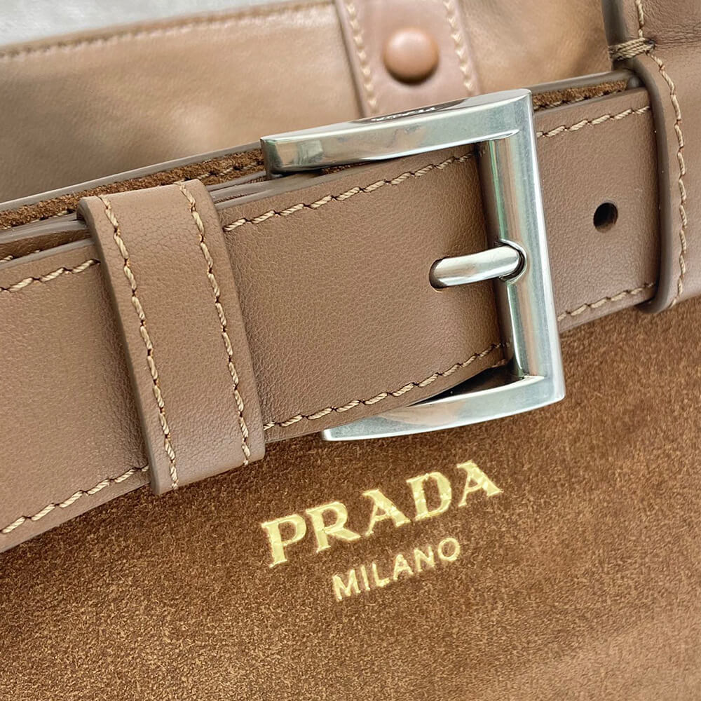 Prada Buckle Small Suede Handbag with Belt - Replica Luxury Bags™