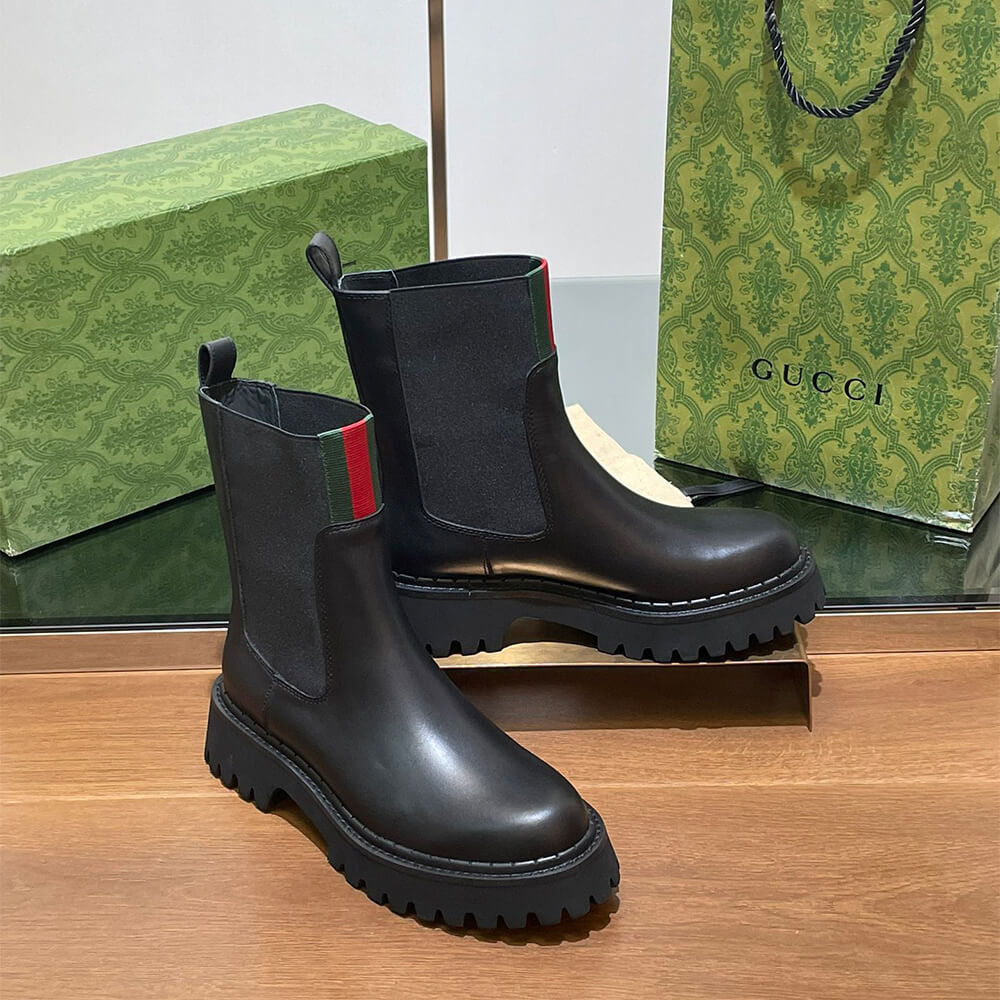 GUCCI Women s boot with Web Shoes - Replica Luxury Bags™