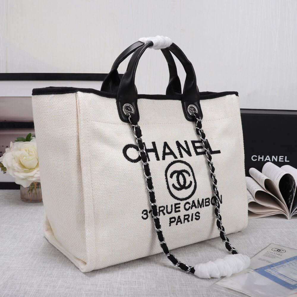 Chanel Woven Straw Raffia Striped Medium Deauville Tote Bag - Replica Luxury Bags™
