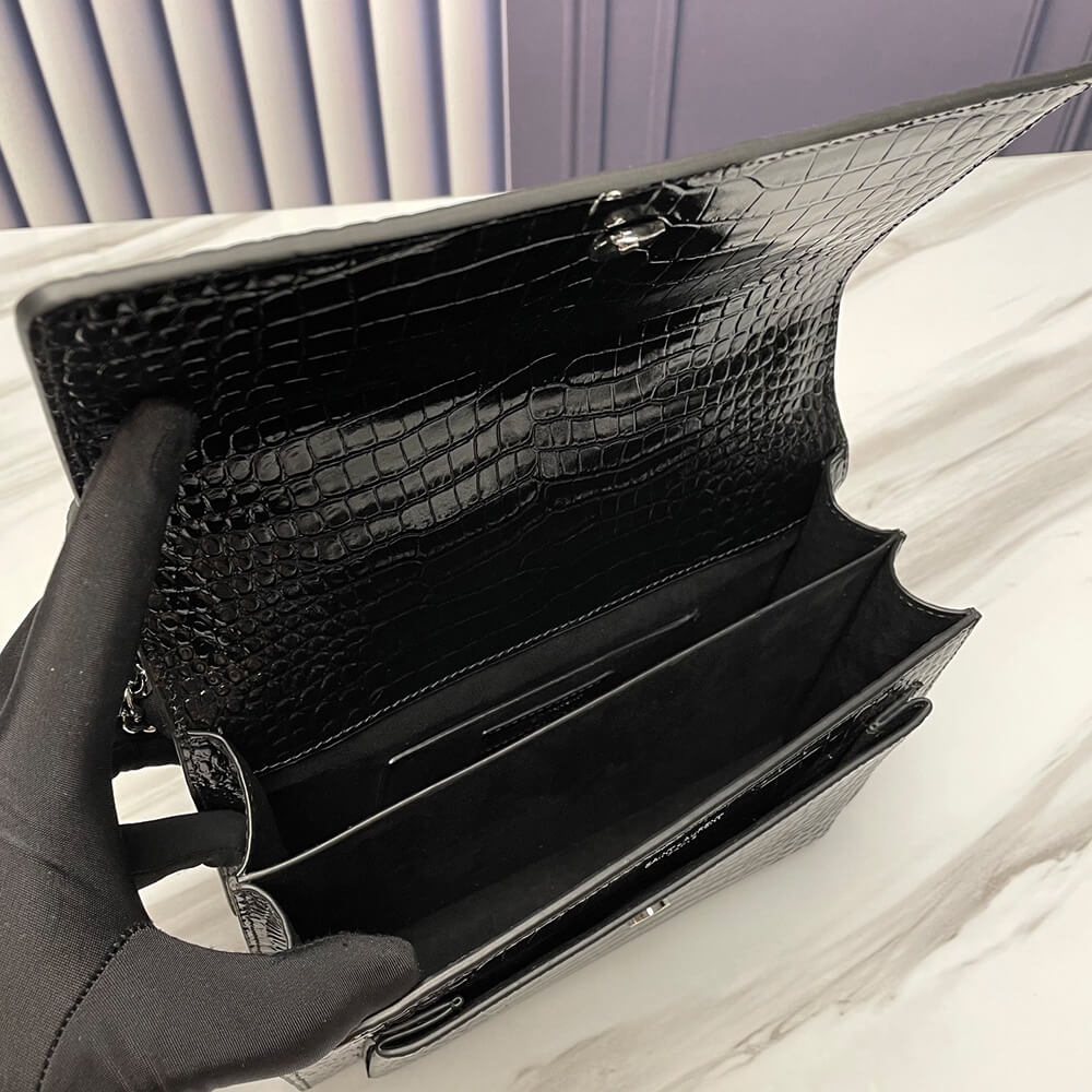 YSL Sunset Medium Chain Bag in Crocodile-Embossed Shiny Leather - Replica Luxury Bags™