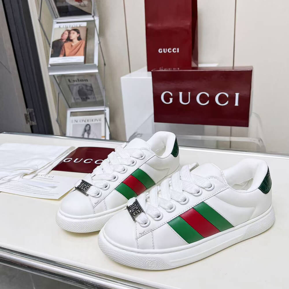 Gucci Ace Web Stripe leather sneakers Shoes - Replica Luxury Bags™