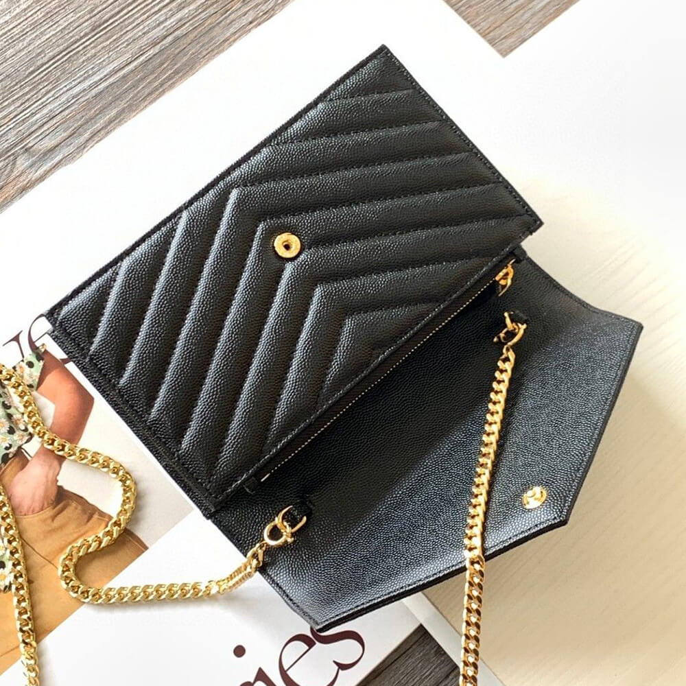 YSL Cassandre Envelope Chain Wallet Bag in Grain De Poudre Leather - Replica Luxury Bags™