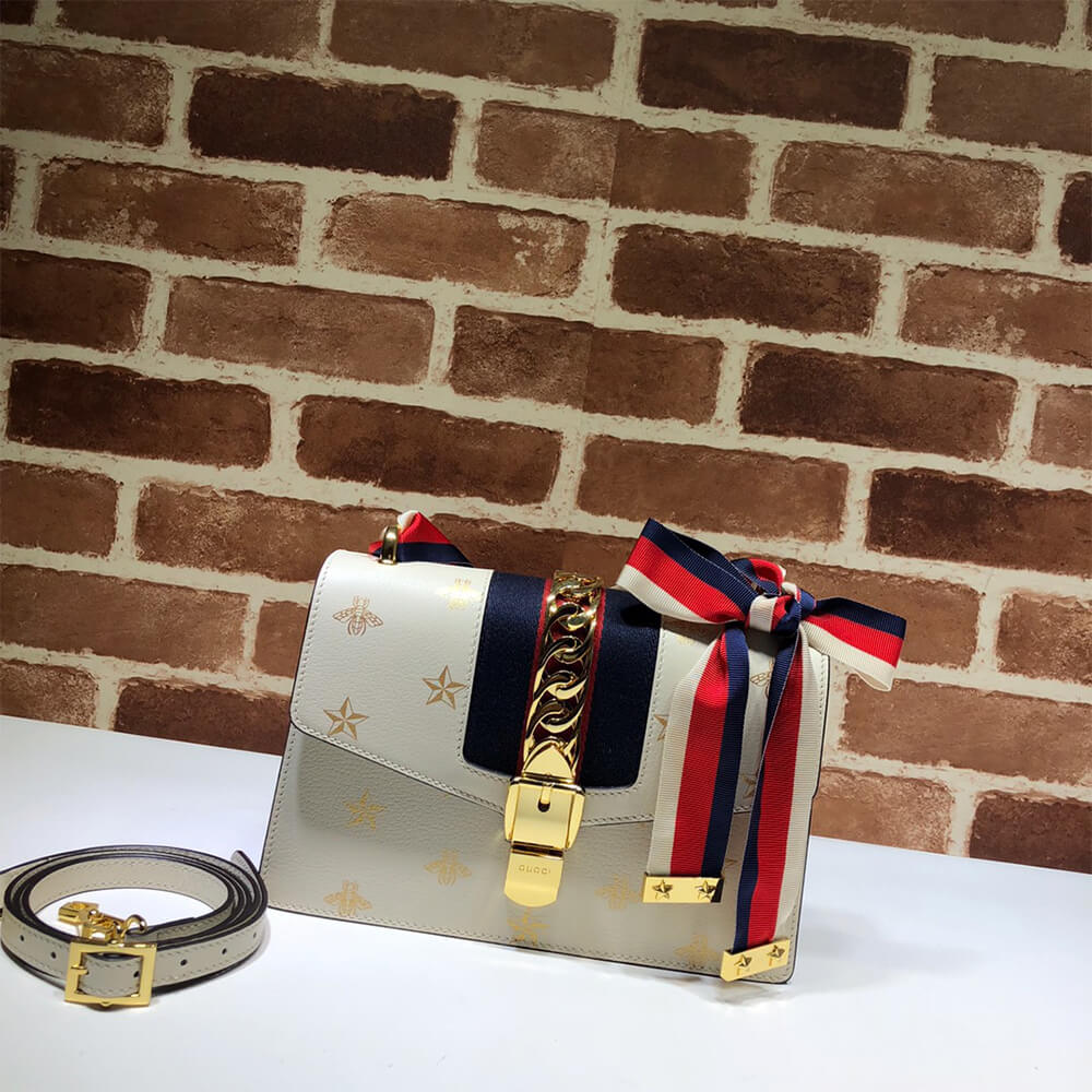 Gucci GG Sylvie Bee Star Small Shoulder Bag - Replica Luxury Bags™