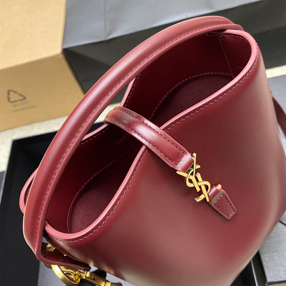YSL LE 37 Mini Bucket Bag in Shiny Burgundy Leather - Replica Luxury Bags™