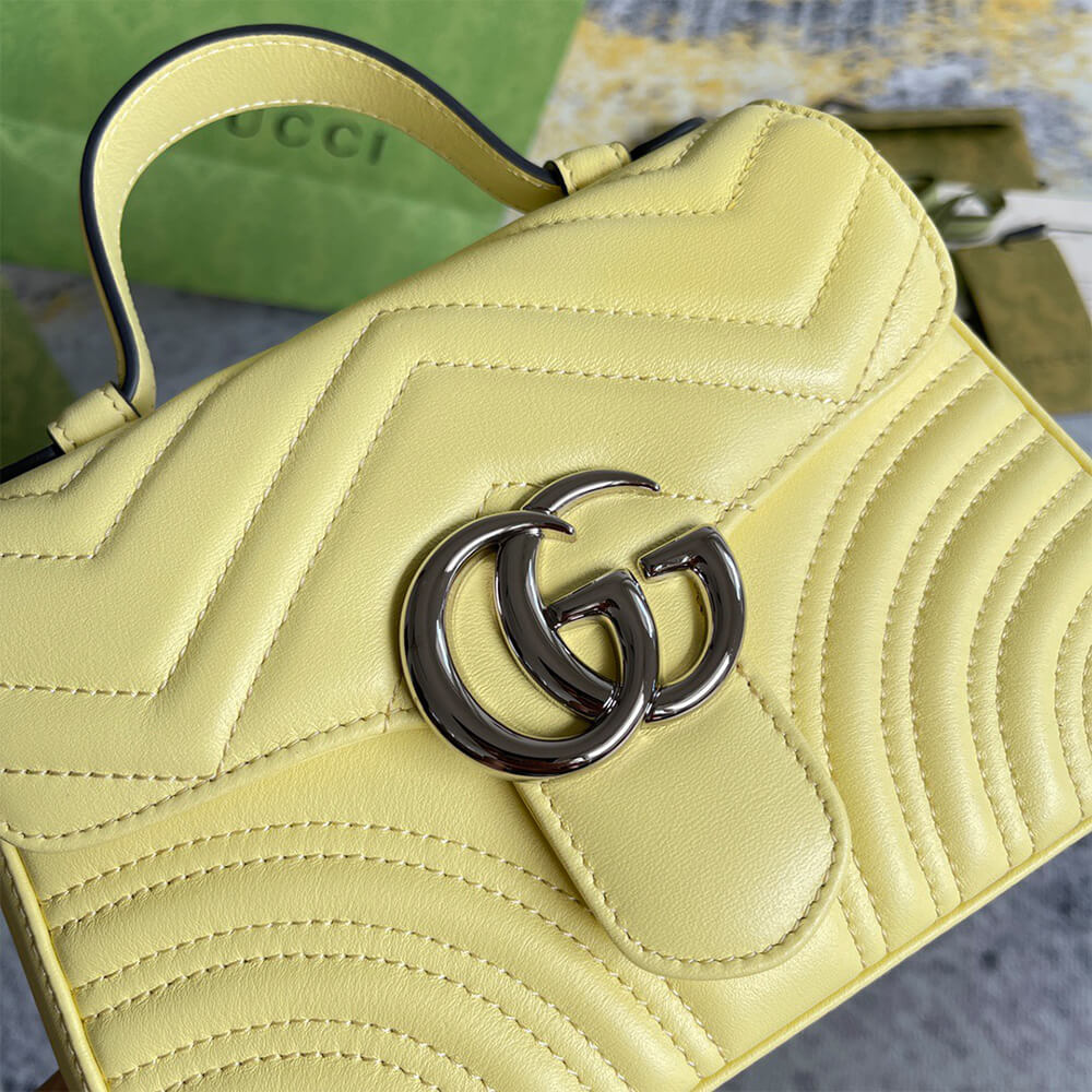 Gucci GG Marmont Mini Top Handle Bag in Yellow - Replica Luxury Bags™