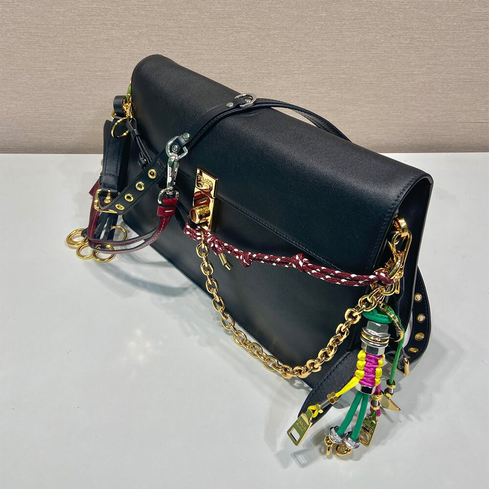 Prada Soft Sound Large Leather Shoulder Bag With Charms - Replica Luxury Bags™