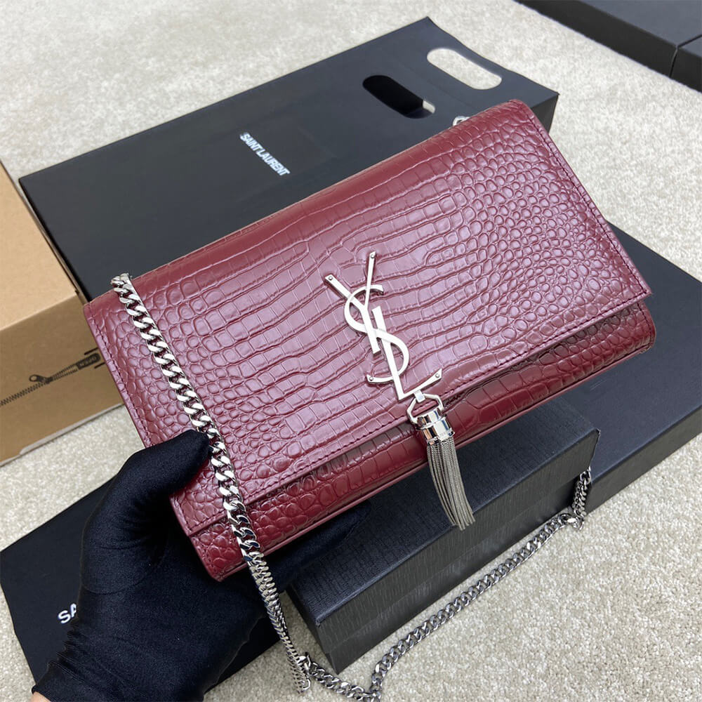 YSL Kate Medium Tassel Bag in Crocodile-Embossed Leather - Replica Luxury Bags™
