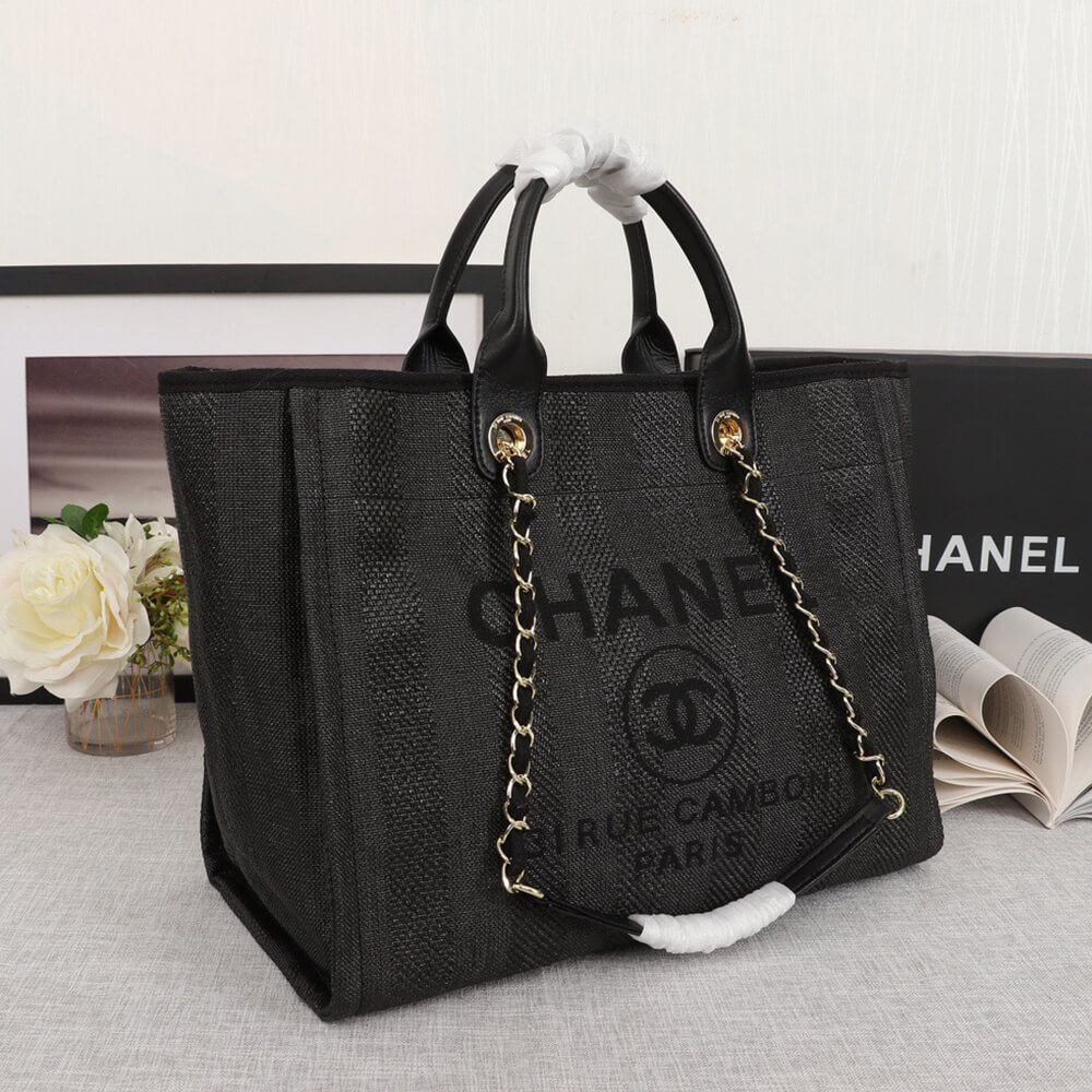 Chanel Woven Straw Raffia Striped Medium Deauville Tote Bag - Replica Luxury Bags™