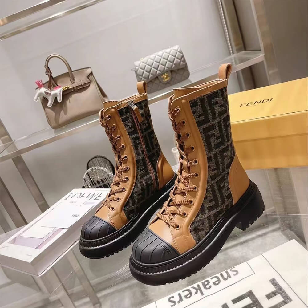 FENDI Domino Brown leather biker boots Shoes - Replica Luxury Bags™