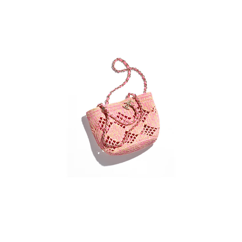 Chanel Small Shopping Bag in Pink Raffia - Replica Luxury Bags™