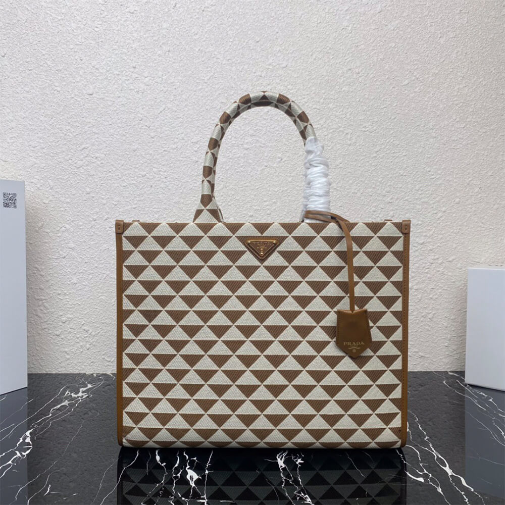 Large Prada Symbole Jacquard Fabric Handbag - Replica Luxury Bags™
