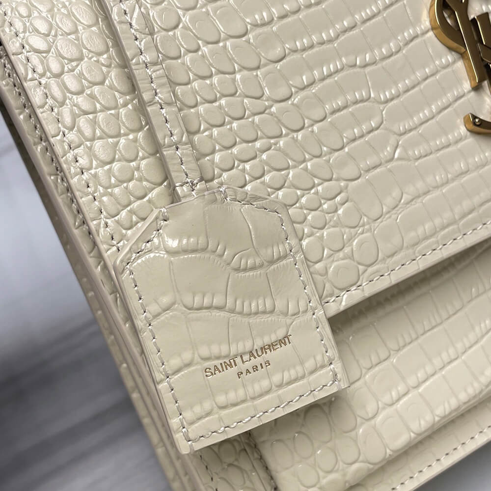 YSL Sunset Medium Chain Bag in Crocodile-Embossed Shiny Leather - Replica Luxury Bags™