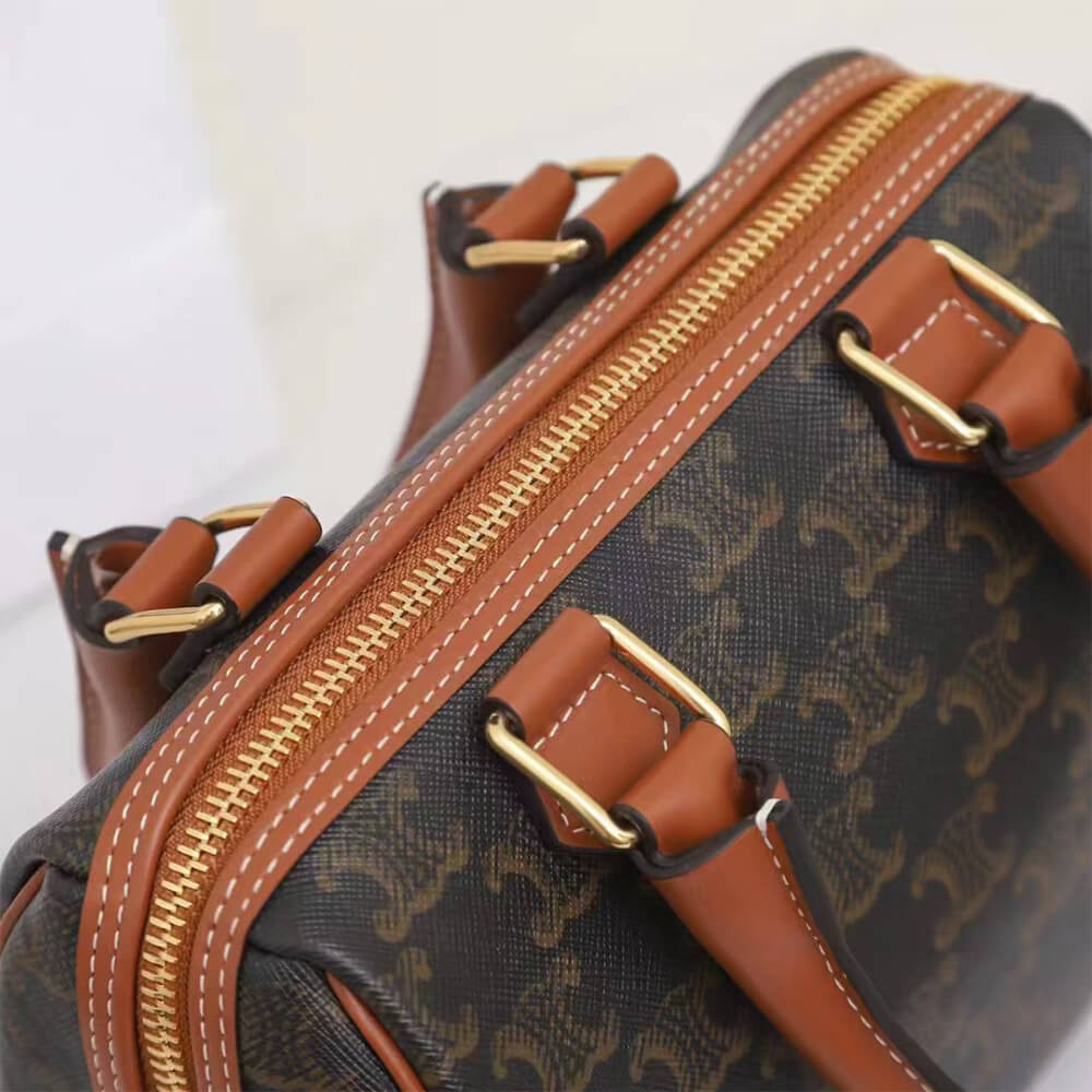 Celine Small Boston Bag in Triomphe Canvas and calfskin - Replica Luxury Bags™