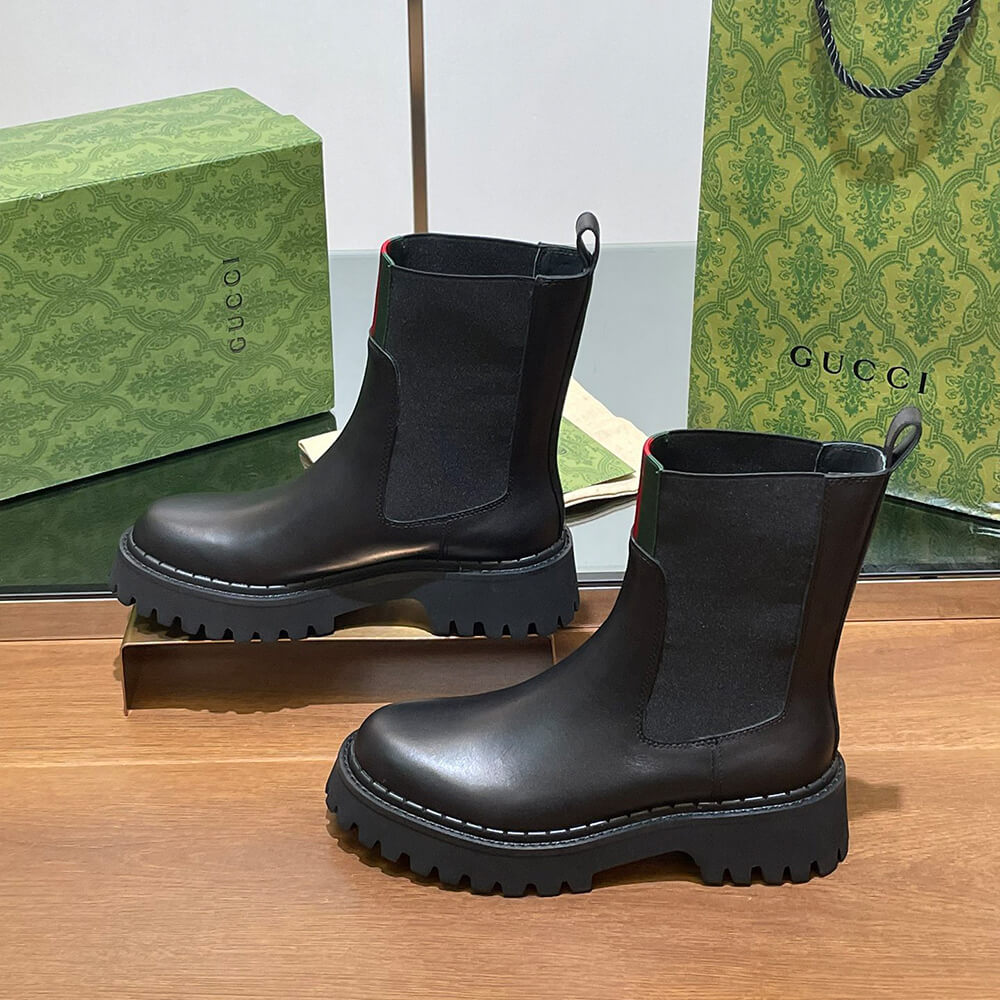 GUCCI Women s boot with Web Shoes - Replica Luxury Bags™