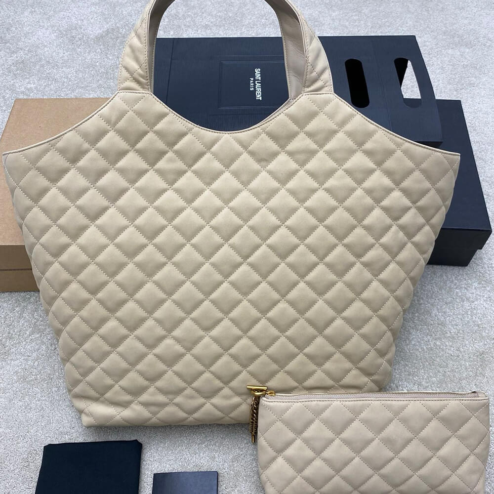 YSL Icare Maxi Shopping Bag in Quilted Nubuck Suede - Replica Luxury Bags™