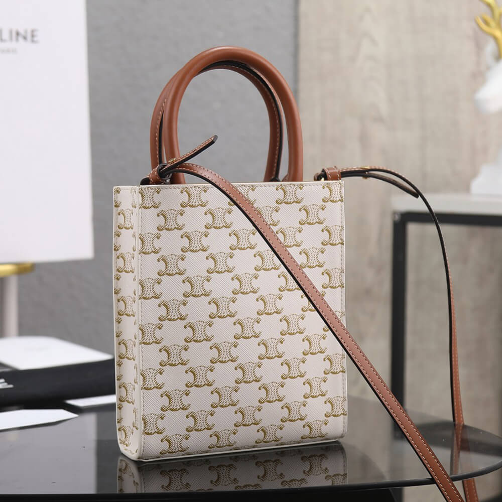 Celine Mini Vertical Cabas Bag in Triomphe Canvas With Celine Print - Replica Luxury Bags™