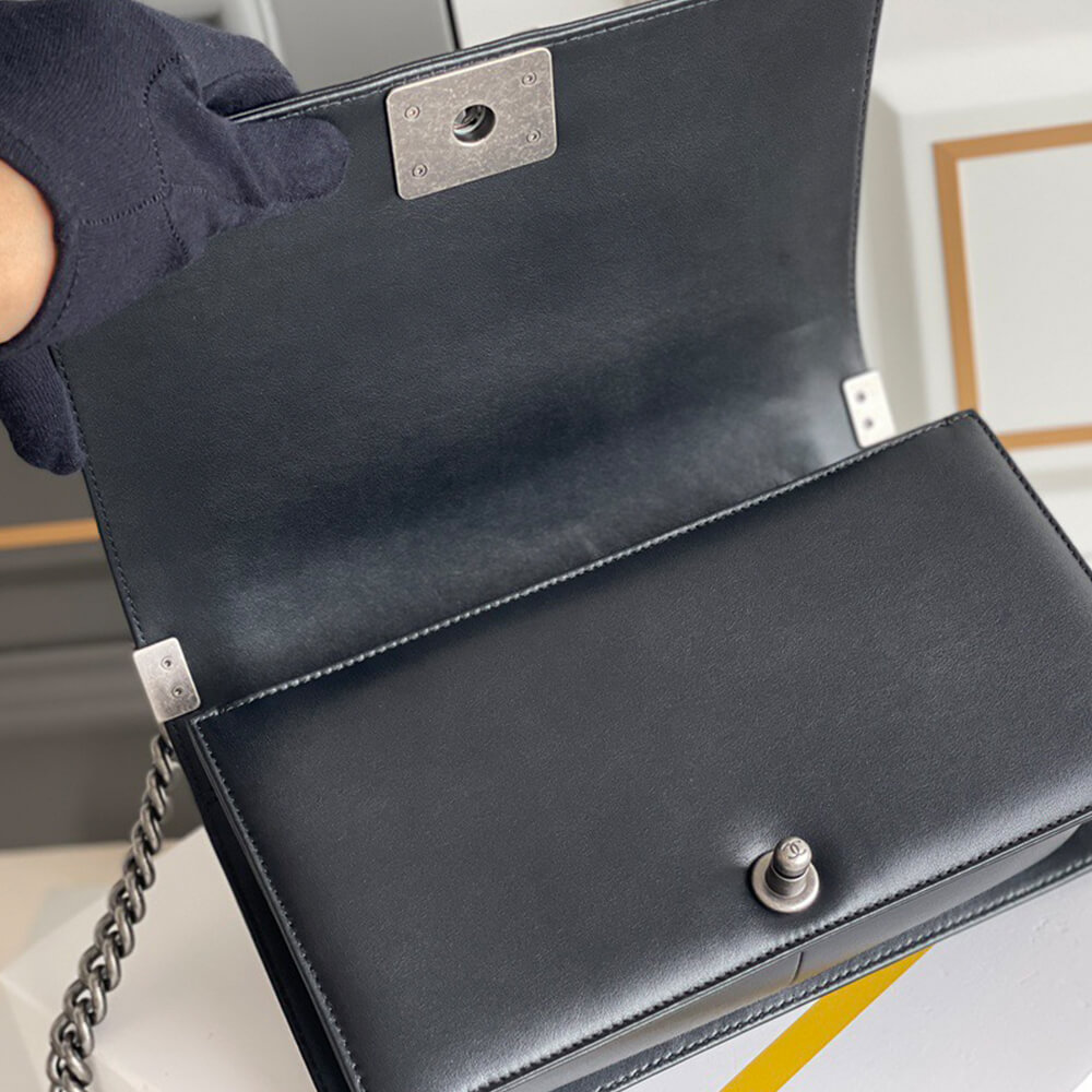 Boy Chanel Handbag in Black Calfskin and Silver Hardware - Replica Luxury Bags™
