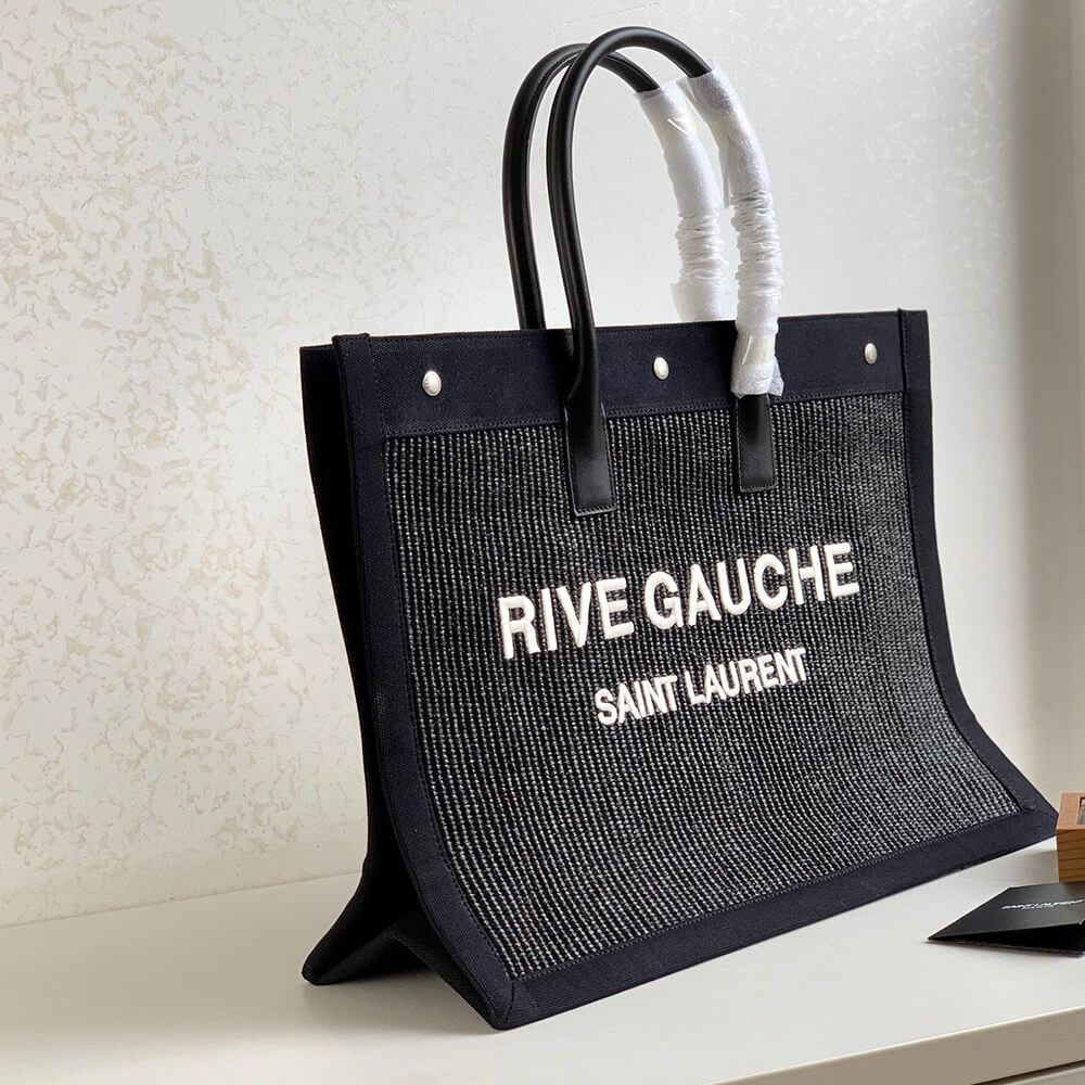 YSL Rive Gauche Large Tote Bag In Embroidered Raffia and Leather - Replica Luxury Bags™