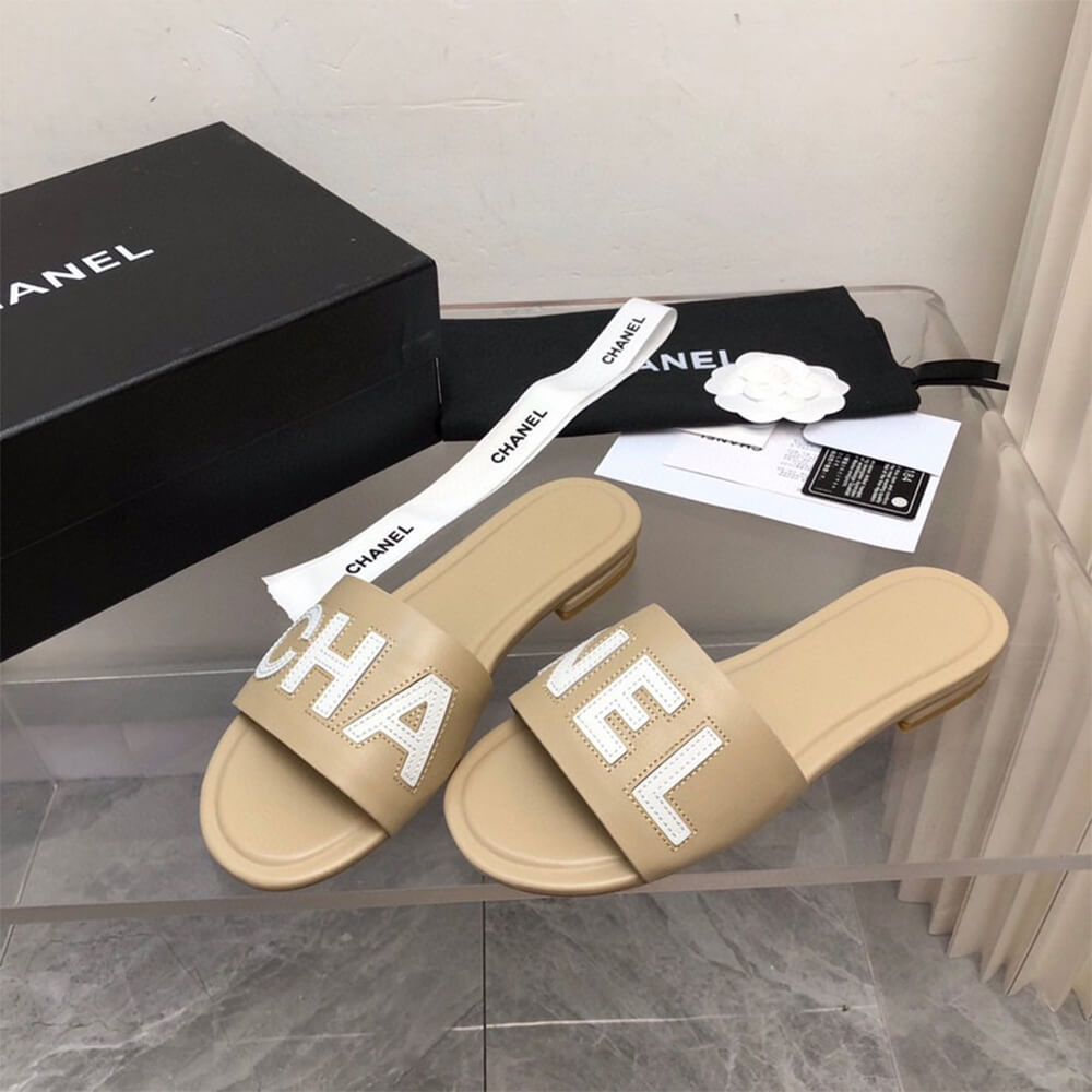 Chanel Ivory Slides Shoes - Replica Luxury Bags™