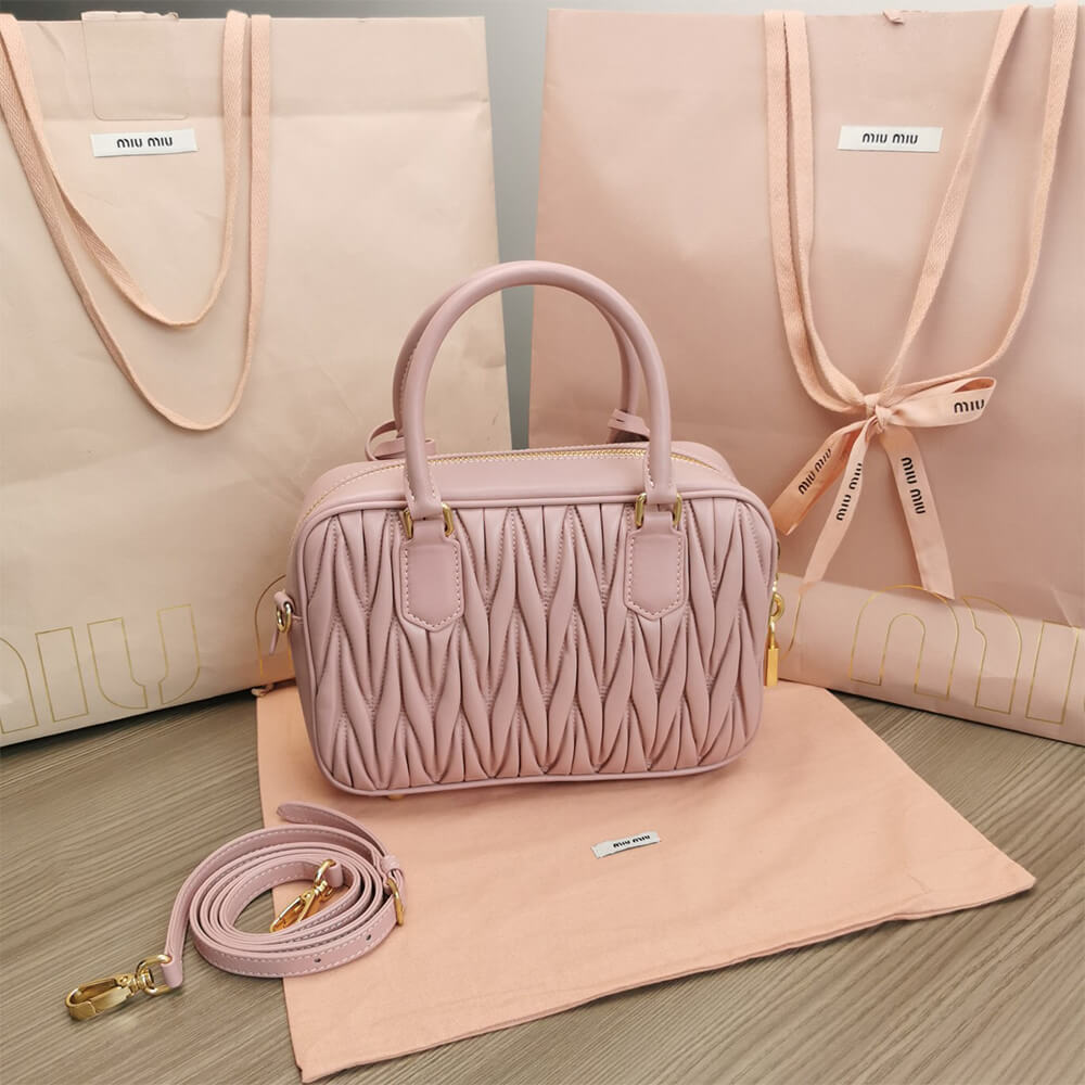 Miumiu Matelasse Nappa Leather Top Handle Bag in Pink - Replica Luxury Bags™