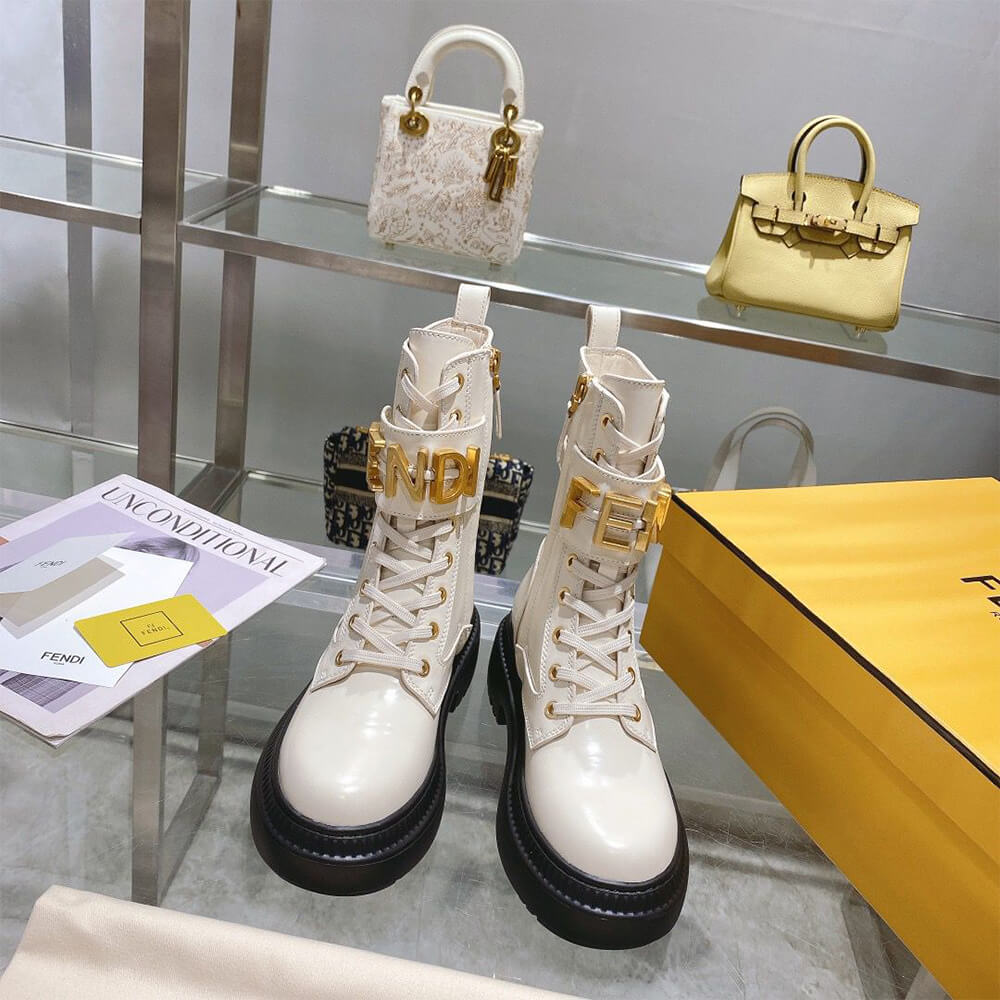 FENDI Fendigraphy logo-plaque leather boots Shoes - Replica Luxury Bags™