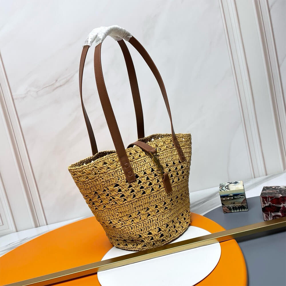 YSL Small Panier Raffia Bag In Brown - Replica Luxury Bags™