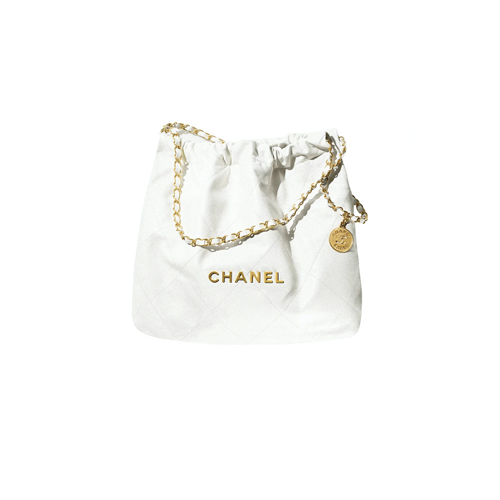 Chanel 22 Small Handbag in White with Gold Hardware - Replica Luxury Bags™