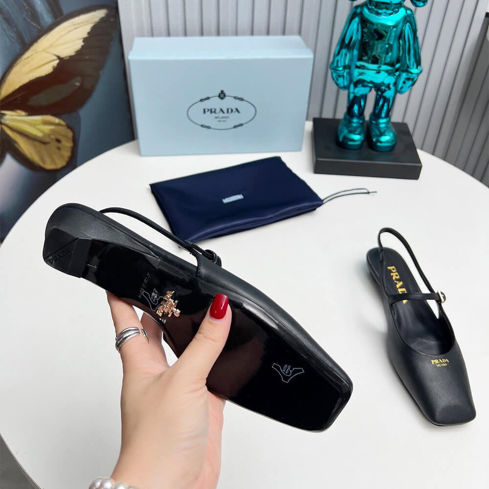 Prada Leather Slingback Ballerinas Shoes - Replica Luxury Bags™