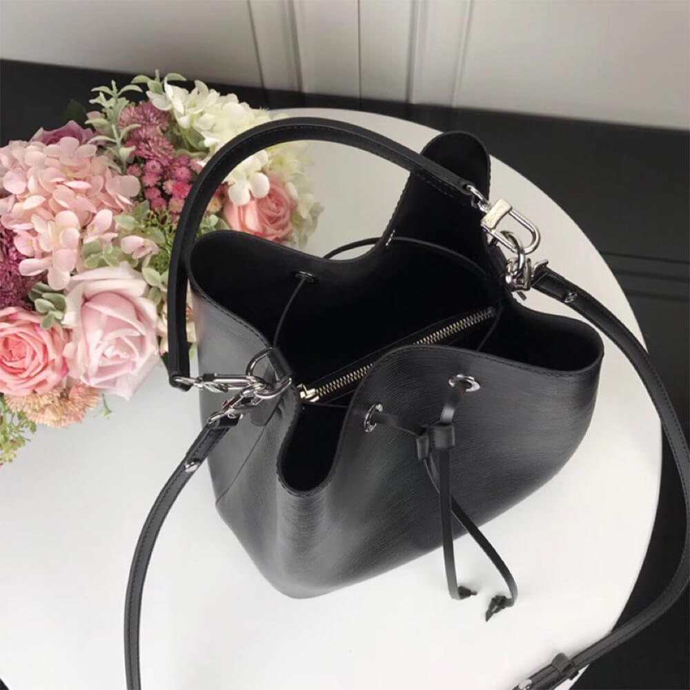 LV Neonoe MM Bucket Bag in Smooth Finish Black Leather - Replica Luxury Bags™
