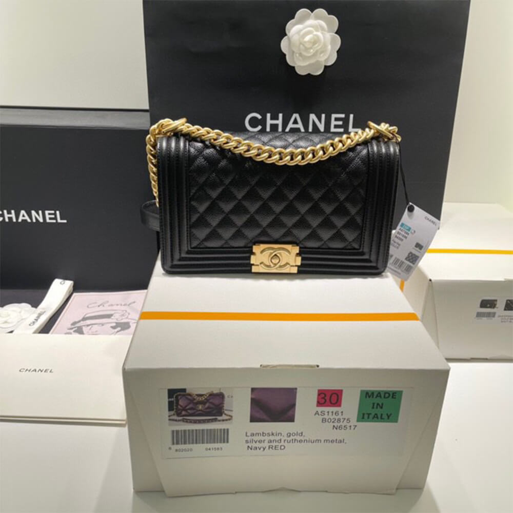 Boy Chanel Handbag in Black Caviar and Gold Hardware - Replica Luxury Bags™