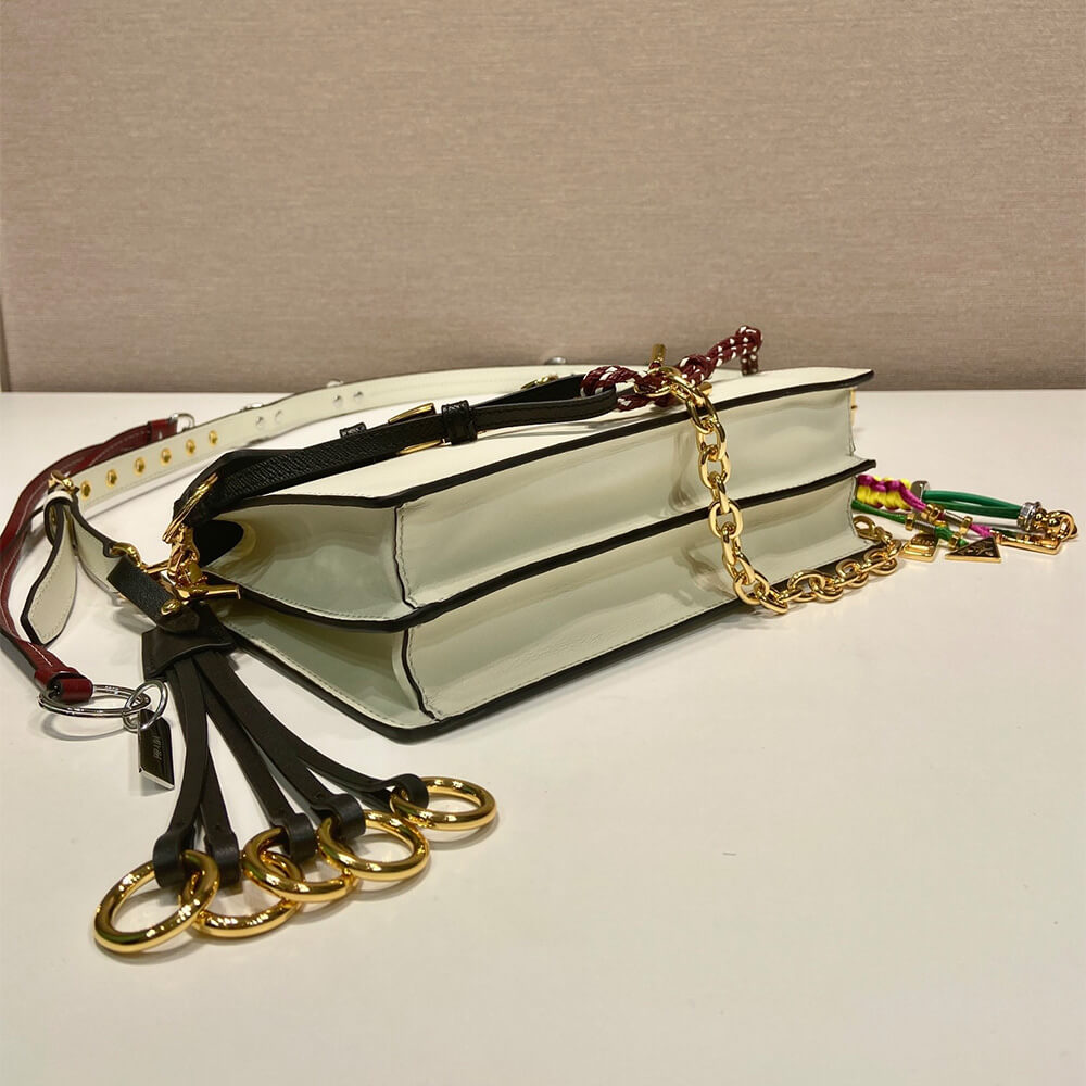 Prada Soft Sound Small Leather Shoulder Bag with Charms - Replica Luxury Bags™