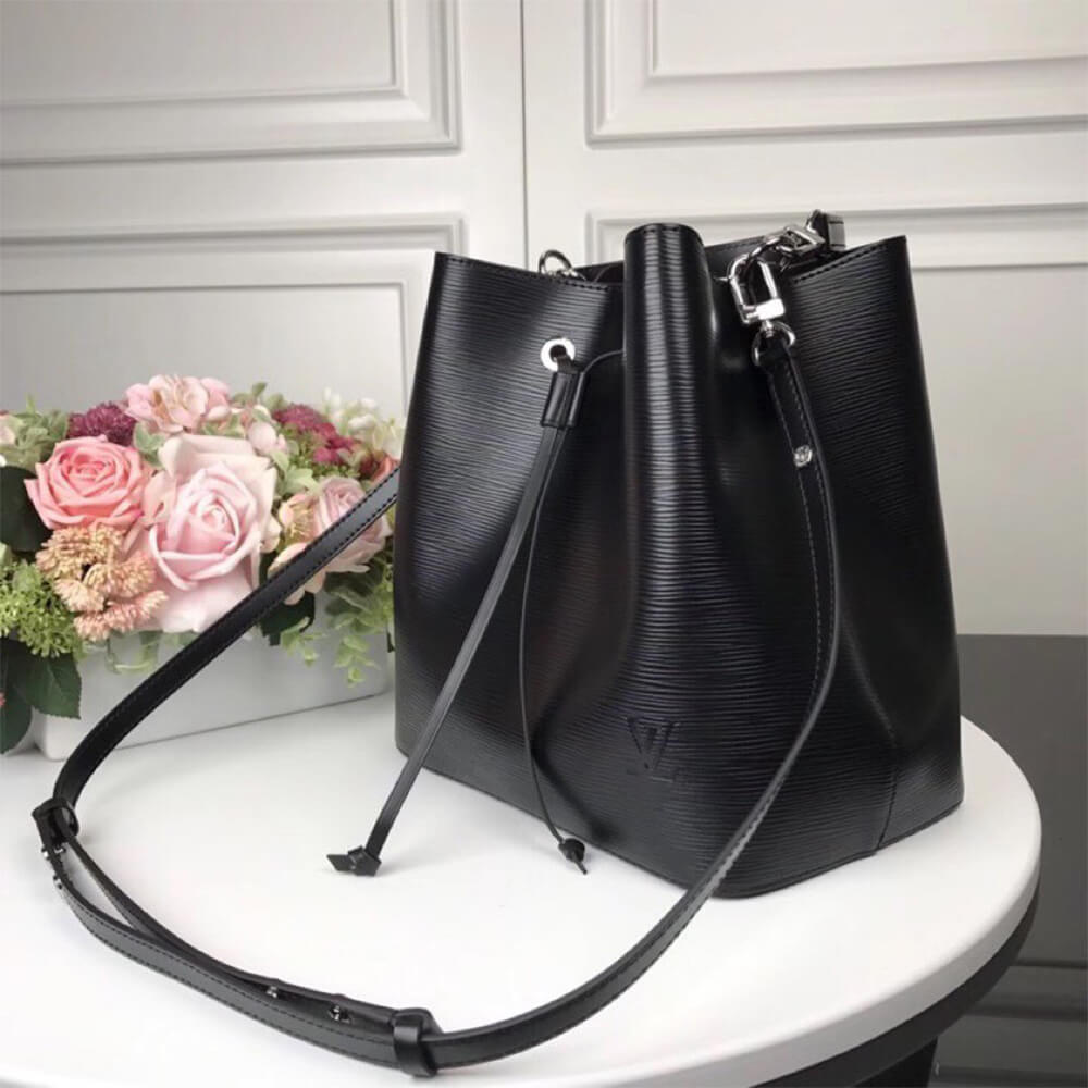 LV Neonoe MM Bucket Bag in Smooth Finish Black Leather - Replica Luxury Bags™