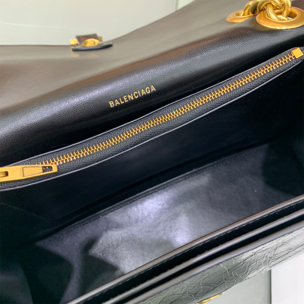 Balenciaga Bag Crush Tasche Mit Kette Mittelgroß für Damen in Schwarz - Replica Luxury Bags™