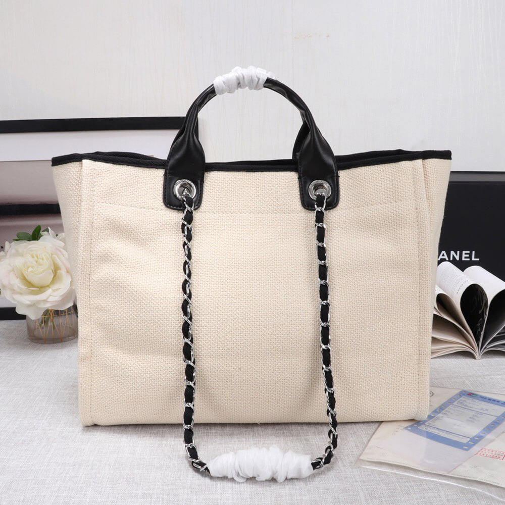 Chanel Woven Straw Raffia Striped Medium Deauville Tote Bag - Replica Luxury Bags™