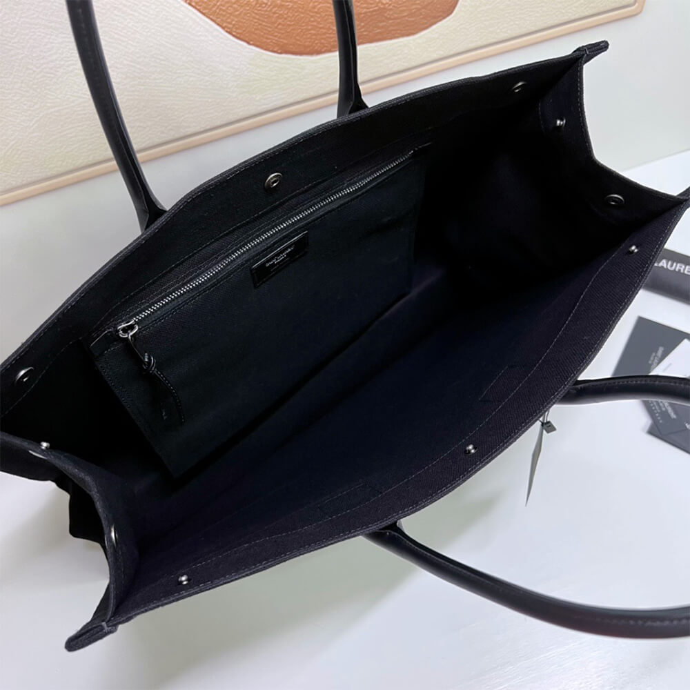 YSL Rive Gauche Tote Bag in Linen and Leather - Replica Luxury Bags™