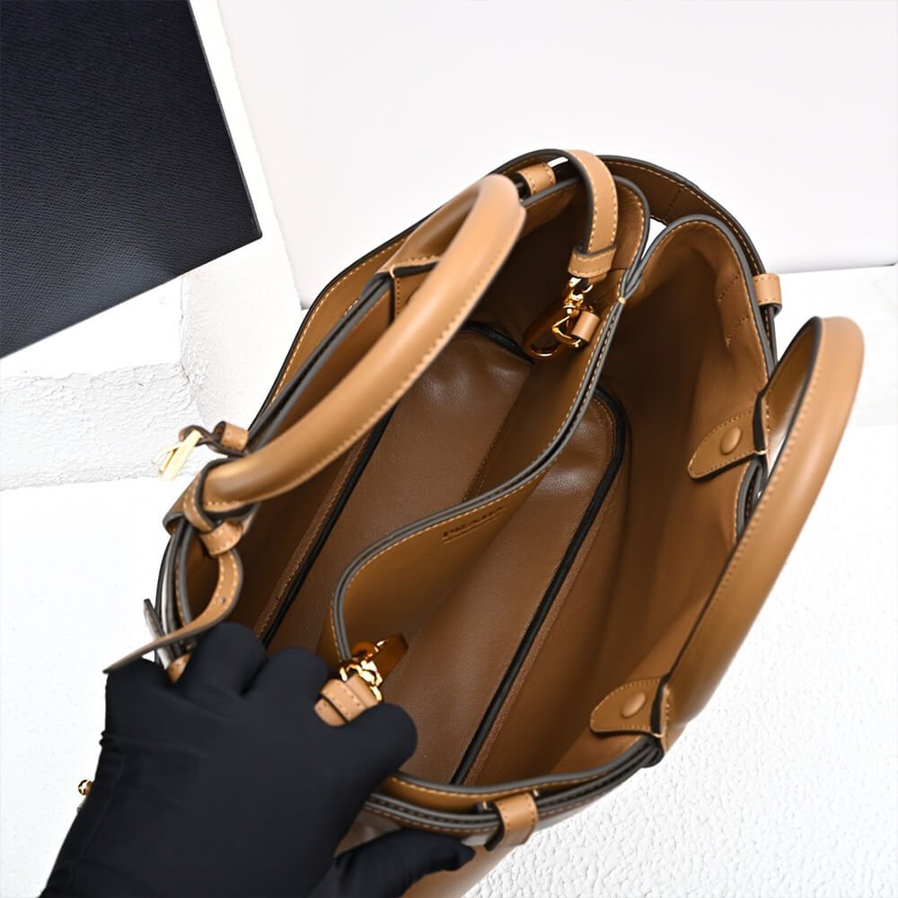 Prada Buckle Medium Leather Handbag with Double Belt - Replica Luxury Bags™