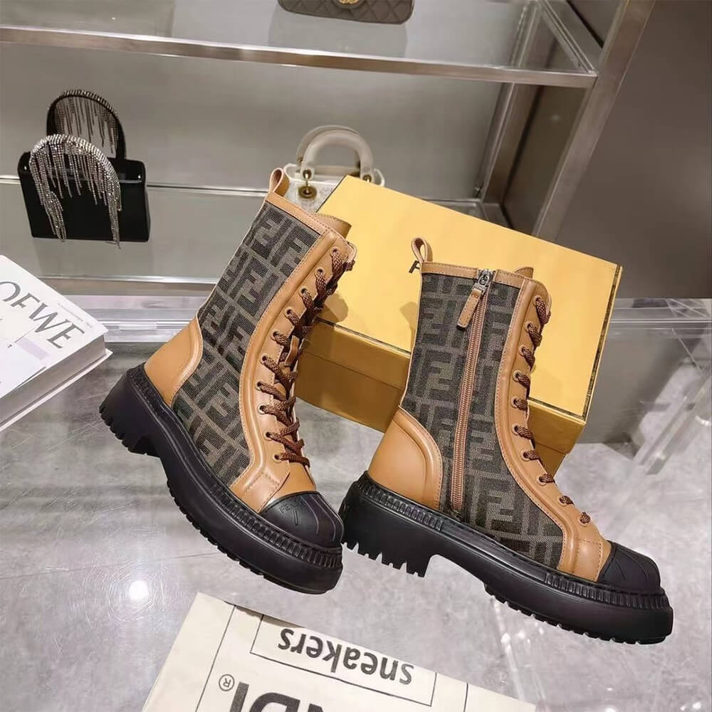 FENDI Domino Brown leather biker boots Shoes - Replica Luxury Bags™