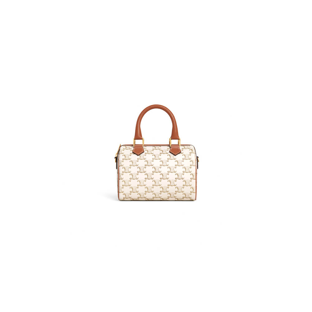 Celine Small Boston Bag in Triomphe Canvas and Calfskin - Replica Luxury Bags™