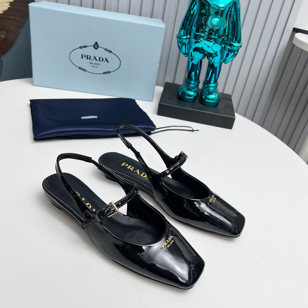 Prada Patent Leather Slingback Ballerinas Shoes - Replica Luxury Bags™