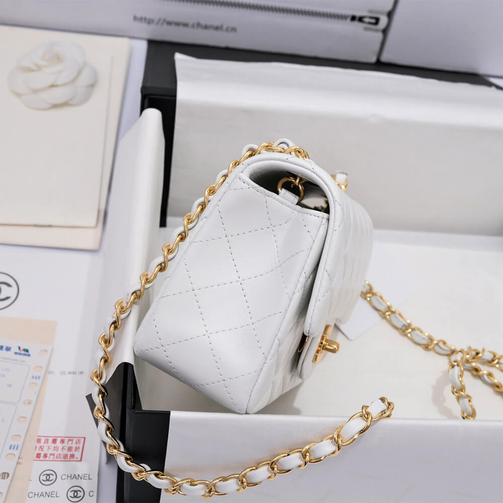 Chanel Mini Flap Bag in White with Gold Hardware - Replica Luxury Bags™