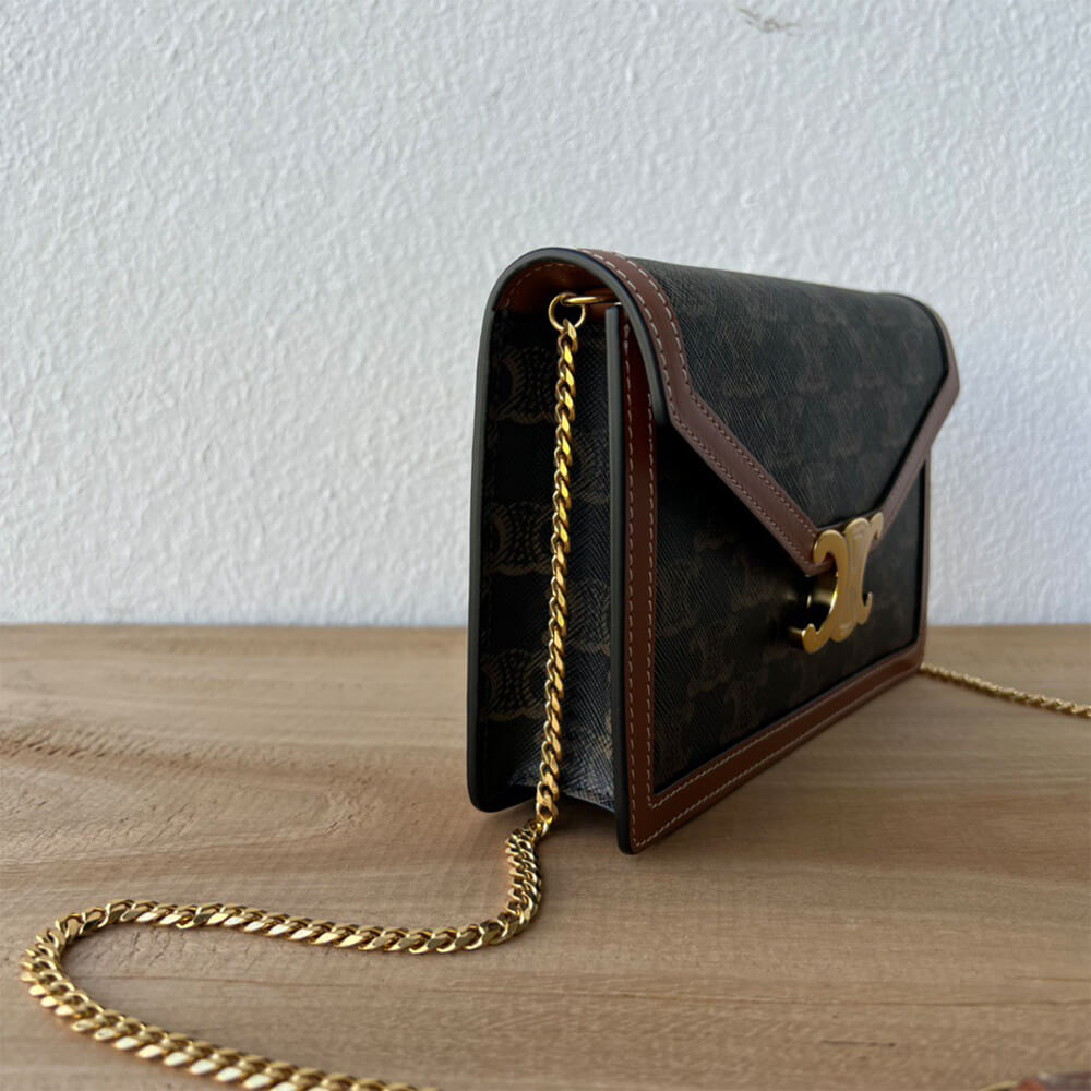 Celine Wallet On Chain Margo Bag in Triomphe Canvas and Calfskin - Replica Luxury Bags™