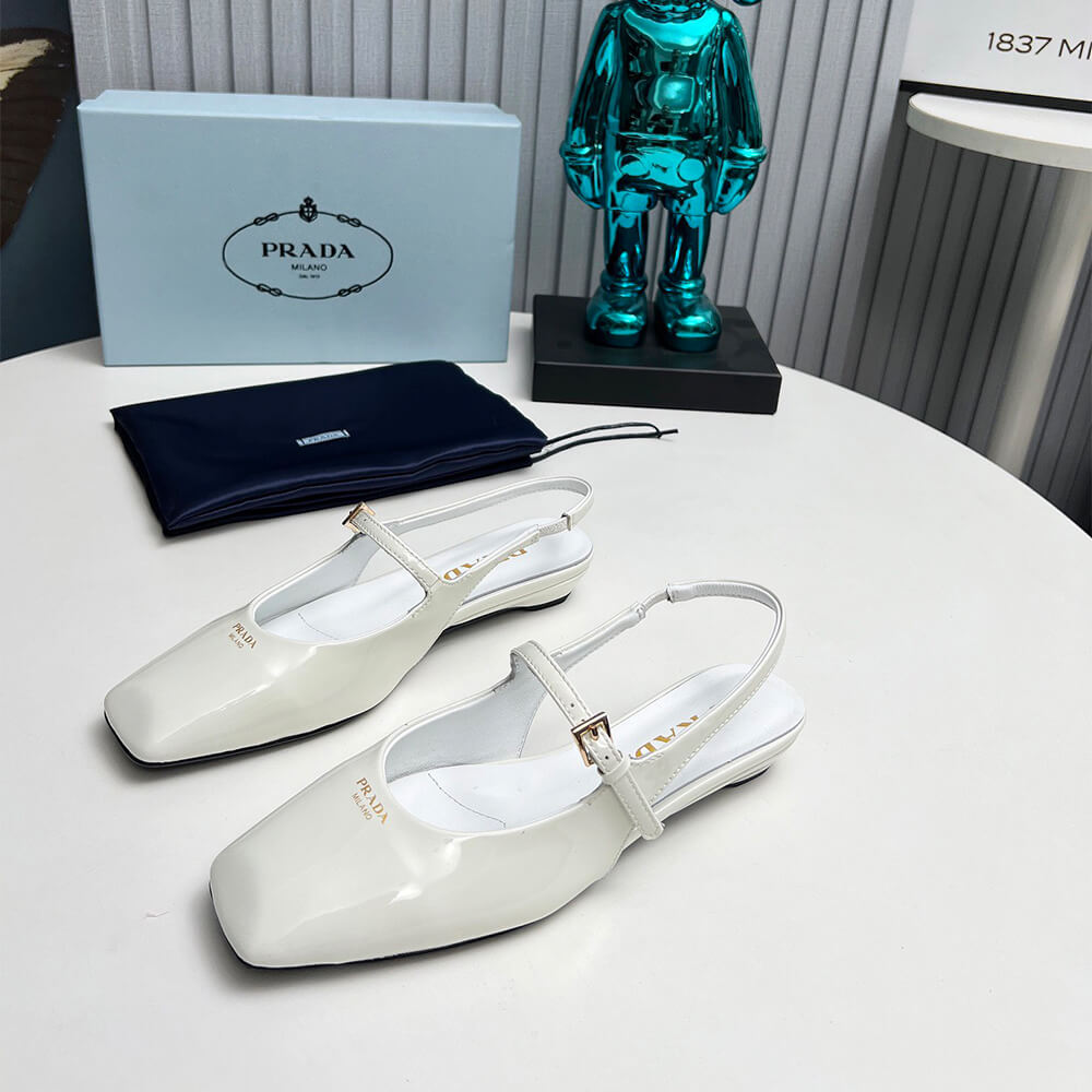 Prada Patent Leather Slingback Ballerinas Shoes - Replica Luxury Bags™