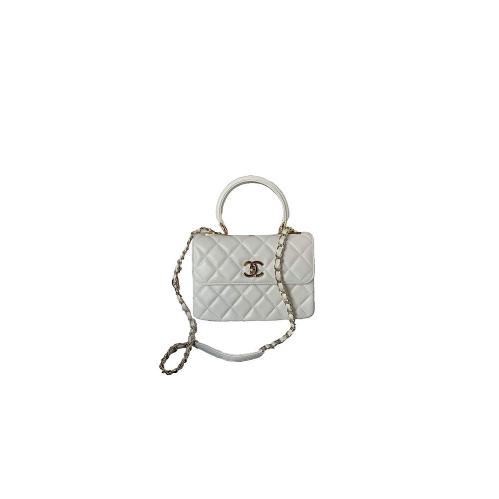 Chanel Mini Flap Bag with Top Handle in off-white - Replica Luxury Bags™