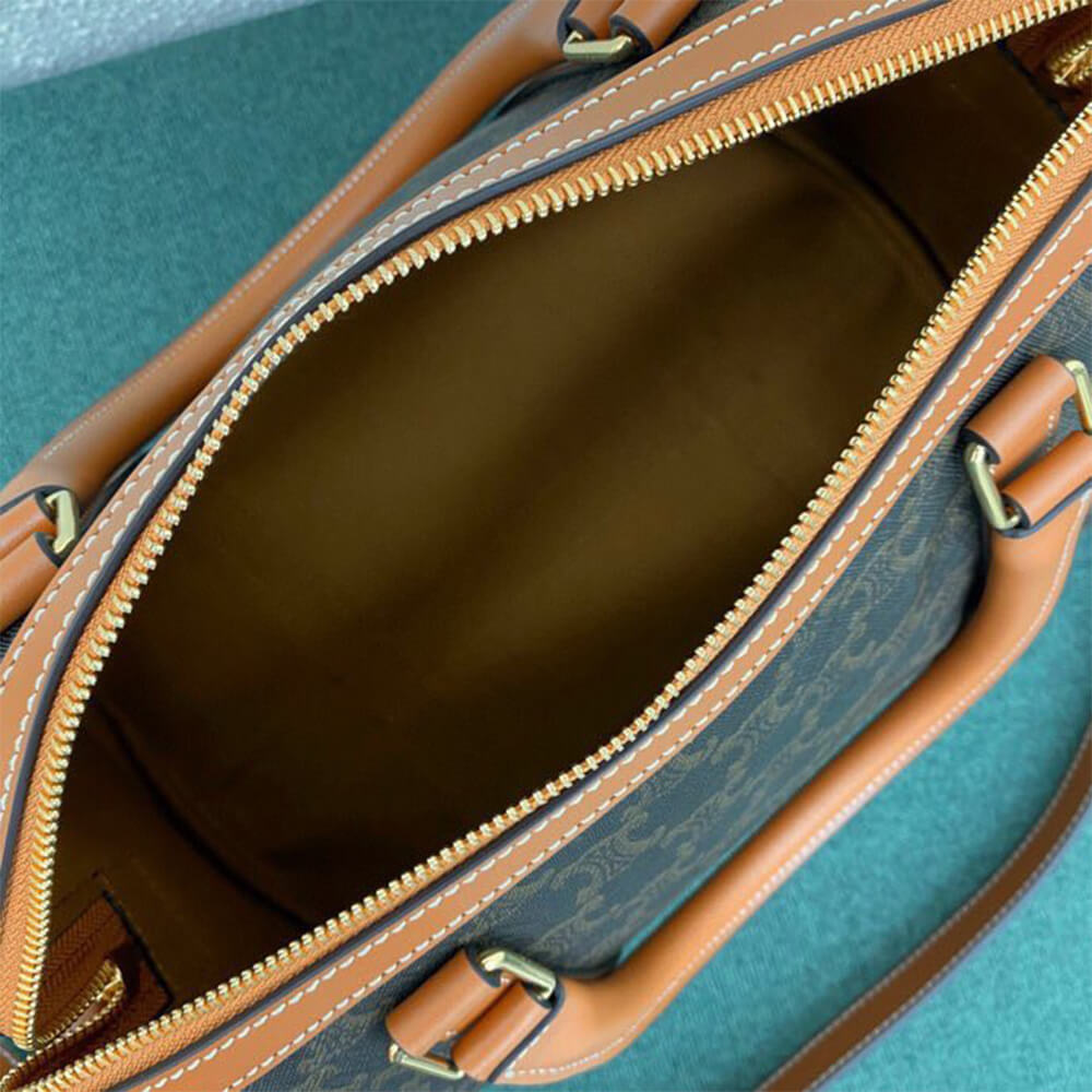 Celine Large Boston Bag in Triomphe Canvas and calfskin - Replica Luxury Bags™