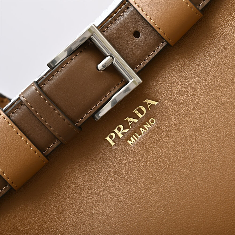 Prada Buckle Medium Leather Handbag with Double Belt - Replica Luxury Bags™